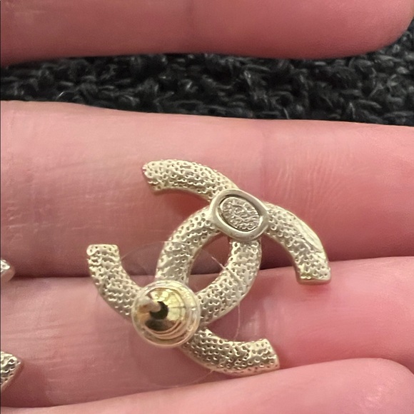 CHANEL Gold and Silver CC Earrings - Picture 9 of 11